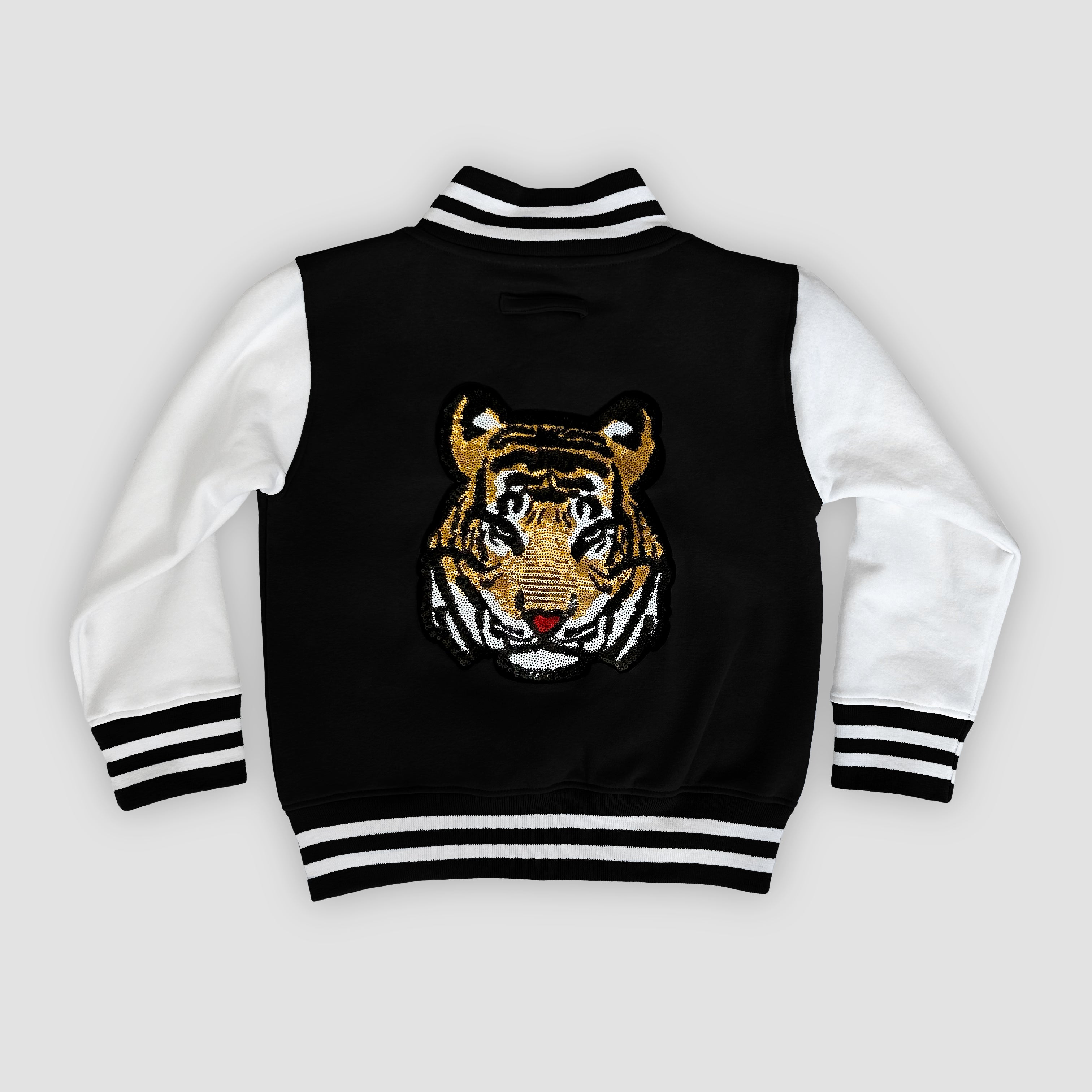 Born Cool - Kids Black Varsity Jacket | Sequin Tiger