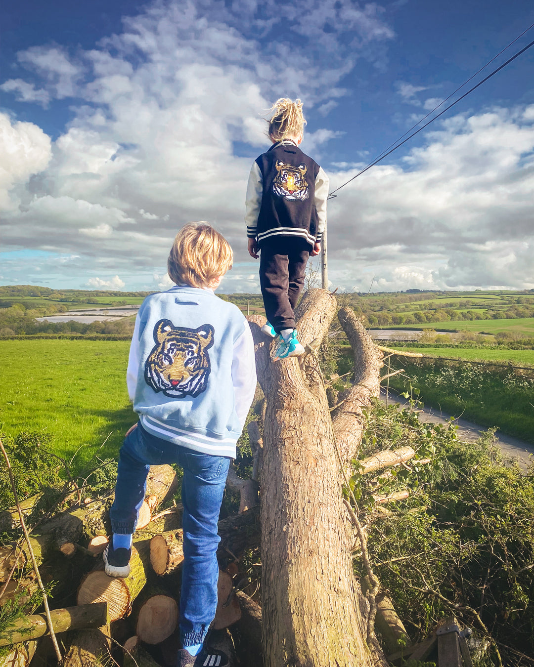 Born Cool - Kids Soft Blue Varsity Jacket | Sequin Tiger