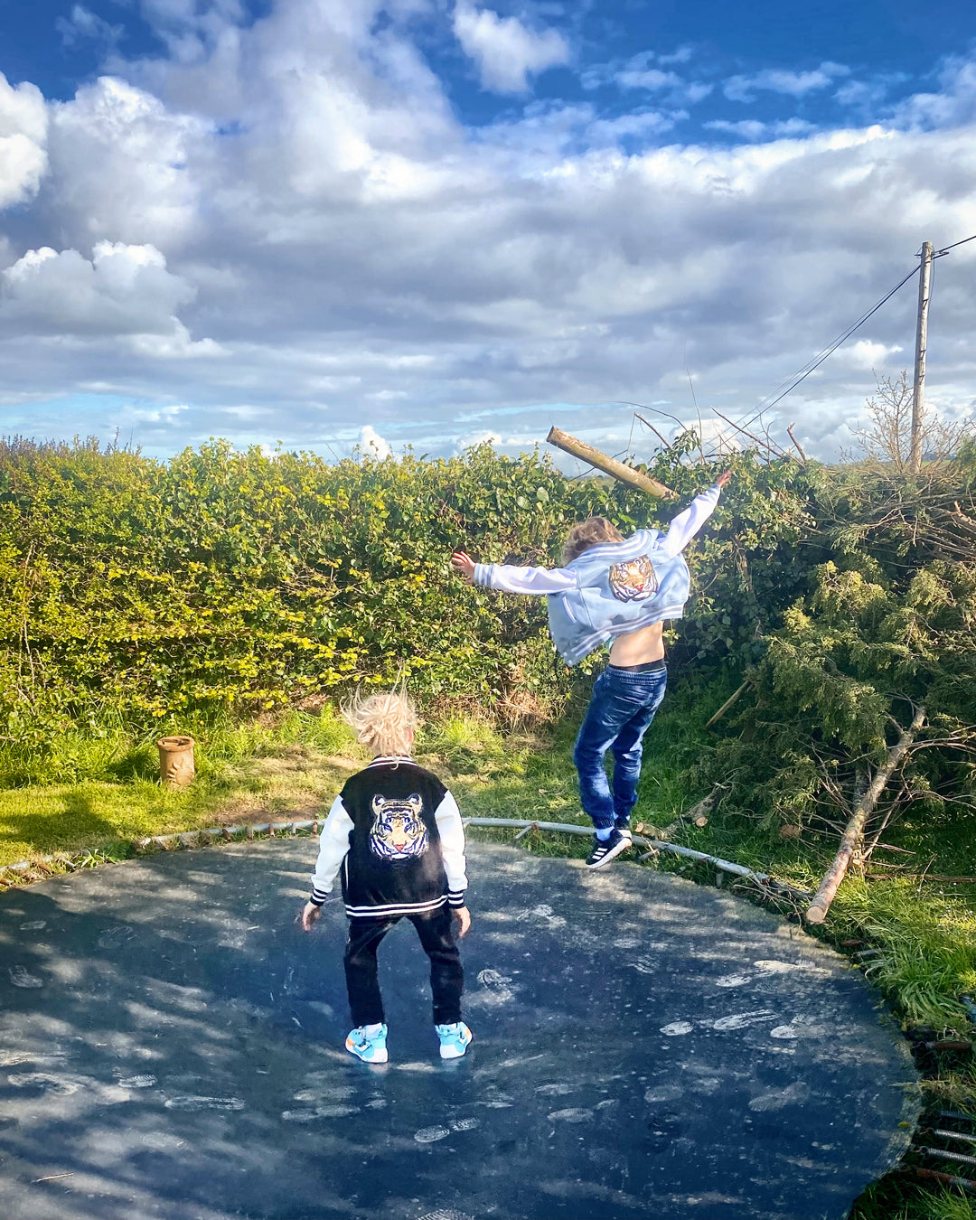 Born Cool - Kids Soft Blue Varsity Jacket | Sequin Tiger