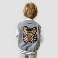 Born Cool  - Kids Grey Varsity Jacket | Sequin Tiger